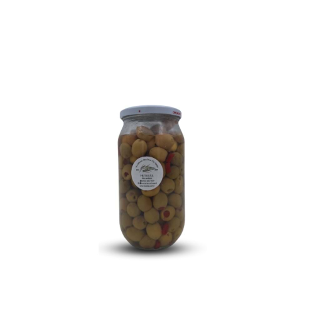 El Yapımı Biber Dolgulu Yeşil Zeytin - 500gr
